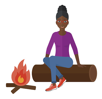 坐在营地里的女人图片下载