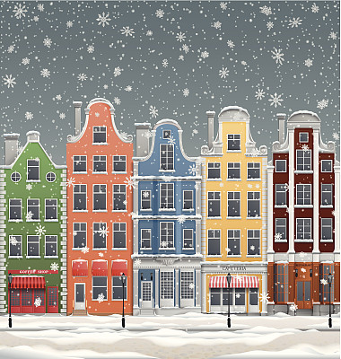 欧洲小镇的冬天。图片下载