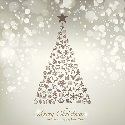 圣诞图标在松树形状的贺卡背景图片下载
