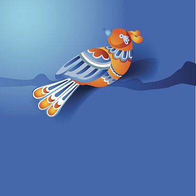 画中的小鸟栖息在一根蓝色的树枝上，是一只神奇的精灵鸟图片下载