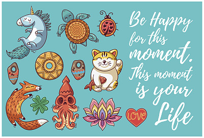 可爱的手绘卡片与幸运符图片下载