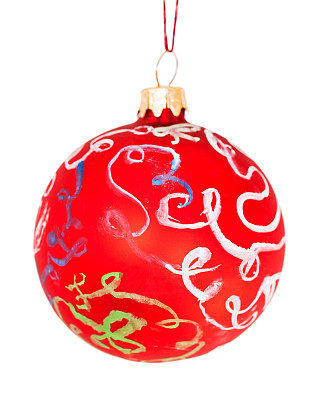 孩子们画红色的装饰圣诞球图片下载