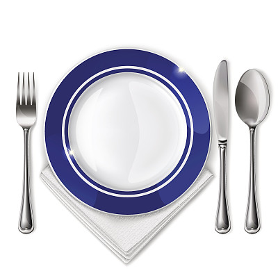 用叉、盘、刀、匙和餐巾的餐具图片下载