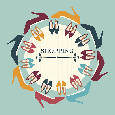 时尚女性高跟鞋的购物背景图片下载