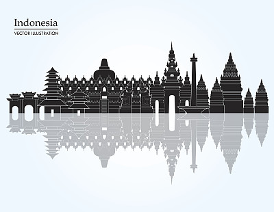印尼的天际线。矢量图图片下载