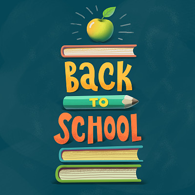 回到学校插图。书，铅笔和苹果图片下载