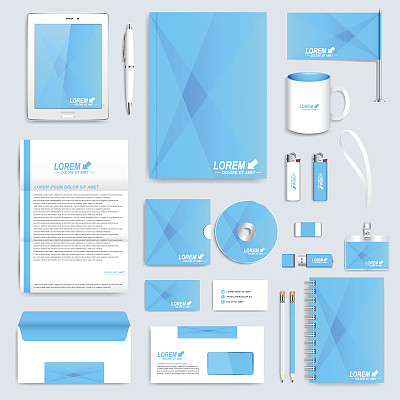蓝色的向量企业标识模板集。现代商业的文具图片下载