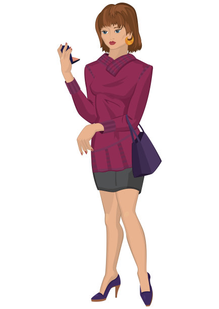 卡通的年轻女子看着小镜子图片下载