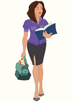 卡通年轻女子正在看书和拿着包图片下载