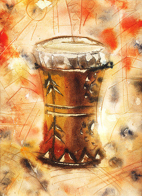 水彩画手鼓静物画图片下载