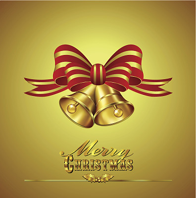 圣诞贺卡与铃铛在金色背景图片下载