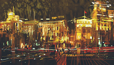 抽象艺术的城市与五彩缤纷的灯光图片下载