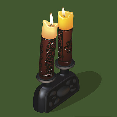用烛台燃烧旧装饰蜡烛的插图图片下载