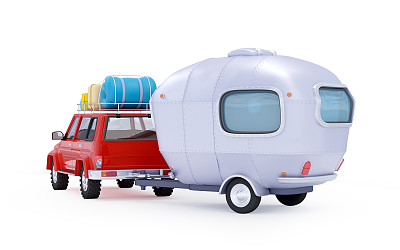 红色suv冒险与拖车图片下载