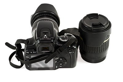 黑色单镜头反光相机与镜头图片下载