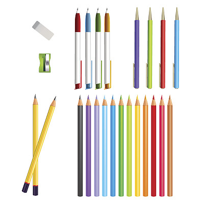 一套彩色钢笔和铅笔图片下载