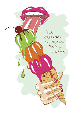 女孩正在吃一个大冰淇淋图片下载