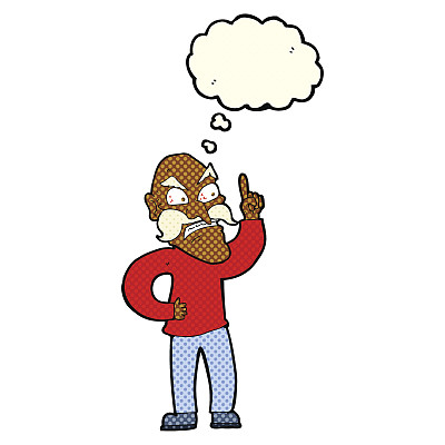 卡通老人正在用思想泡泡制定规则图片下载