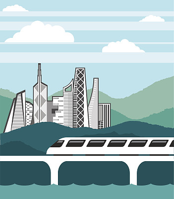 城市景观列车桥梁向量图片下载