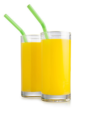 两个橙汁玻璃杯孤立在白色背景上图片下载