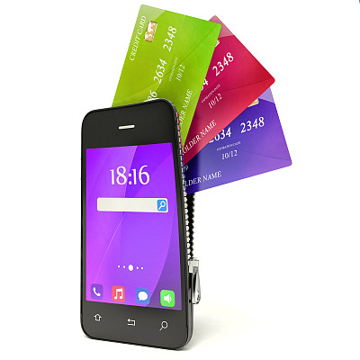 3D概念手机和信用卡图片下载