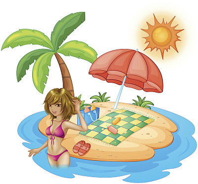 海滩上穿着粉色泳衣的女士图片下载