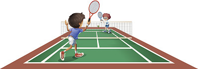 两个孩子在打网球图片下载