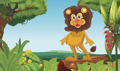 丛林里有狮子和鸟图片下载