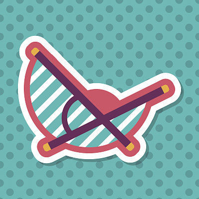 躺椅海滩太阳床椅子平与长阴影图标图片下载