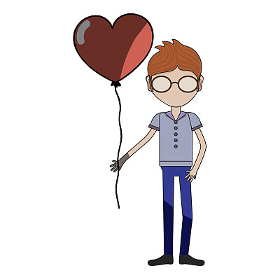 戴着眼镜，手里拿着心脏气球的男人图片下载