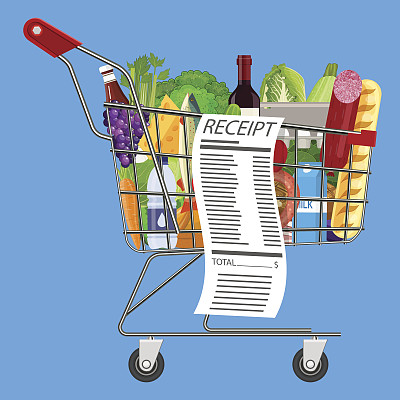 装满杂货的塑料购物篮素材图片