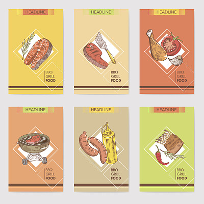 烧烤和烧烤手绘卡片小册子菜单图片下载