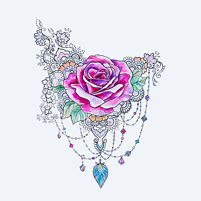 一幅白色背景上美丽的玫瑰图案素描。图片下载