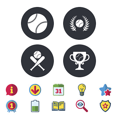 棒球图标：手套、球和球棒符号图片下载