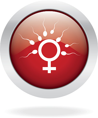 精子按钮红色光泽在白色的背景图片下载