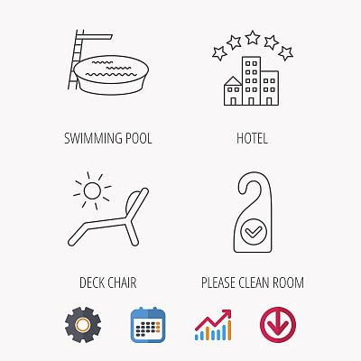 酒店，游泳池和海滩甲板椅子图标。图片下载