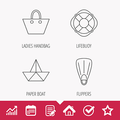 纸船，鳍和救生圈图标。图片下载