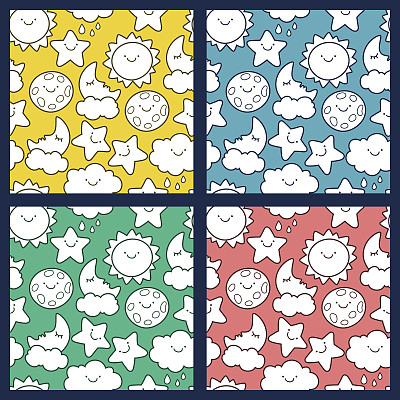 一套矢量无缝卡通图案。图片下载