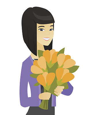 亚洲商人手持花束图片下载