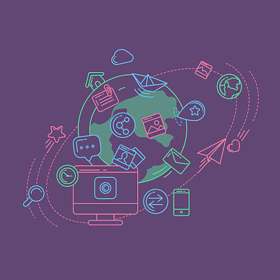 社交媒体彩色线性插图图片下载