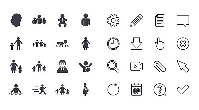 一组人和家庭图标。游泳池。图片下载