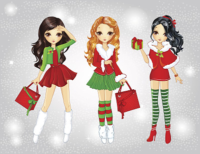 打扮成圣诞老人拿着包的女孩图片下载