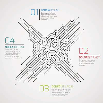 计算机技术矢量信息图模板带线路板和选项。电子高科技概念素材图片
