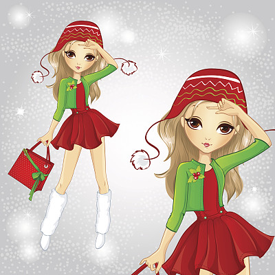 时尚金发女孩打扮成圣诞老人图片下载