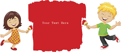 卡通小孩把墙涂成红色图片下载