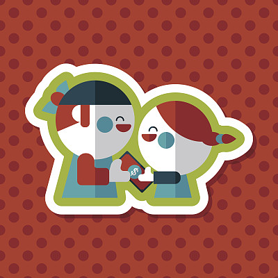 情人节购物与长影子扁平图标，eps10图片下载