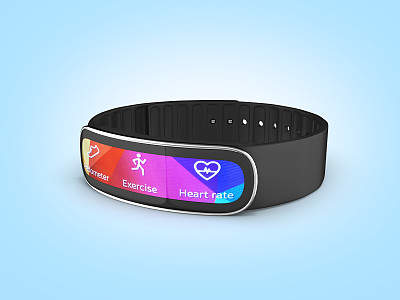 健身手环智能手表孤立在蓝色渐变背景3d素材图片