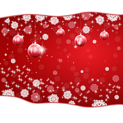 红色圣诞球在新年的背景与星星和雪花。图片下载