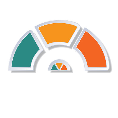 模板信息图，半圆图与3个多色元素围绕中心图片下载