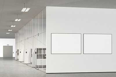 现代办公室墙上的空白海报图片下载